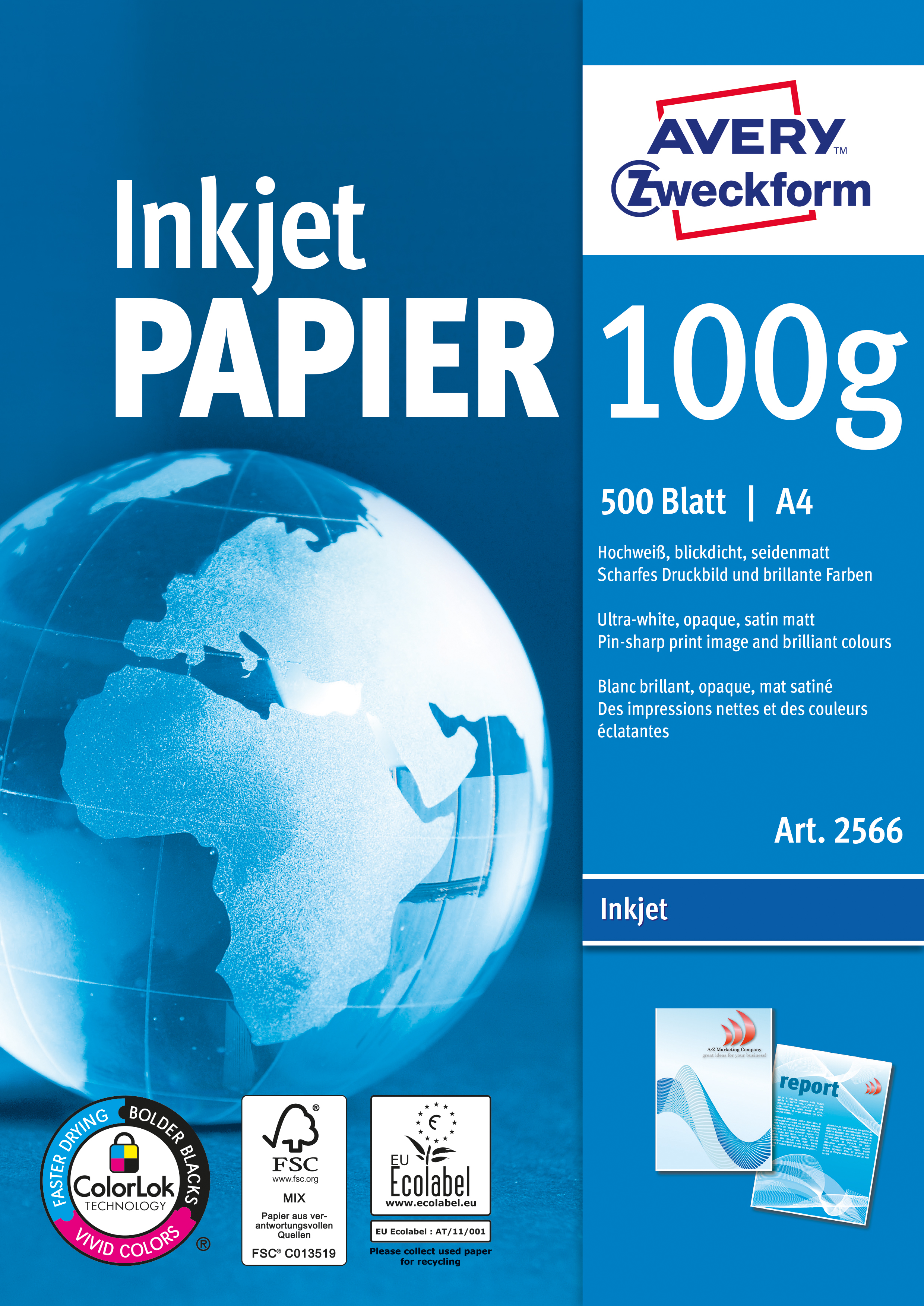 A4 Avery Papir Bright white Inkjet 100 g (500)