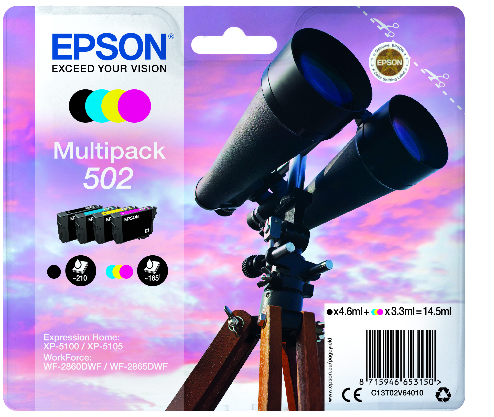 T502 Multipack 4-colours  Ink   w/alarm