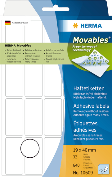 Herma Etiketter Movables 19x40mm hvit