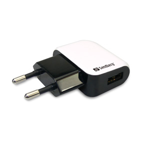 Mini AC Charger USB 1A EU, White/Black