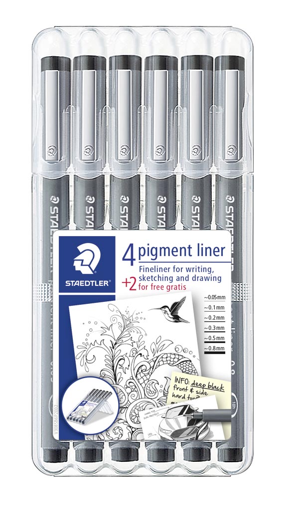 STAEDTLER Fineliner Pigment Liner assortert sort (6)