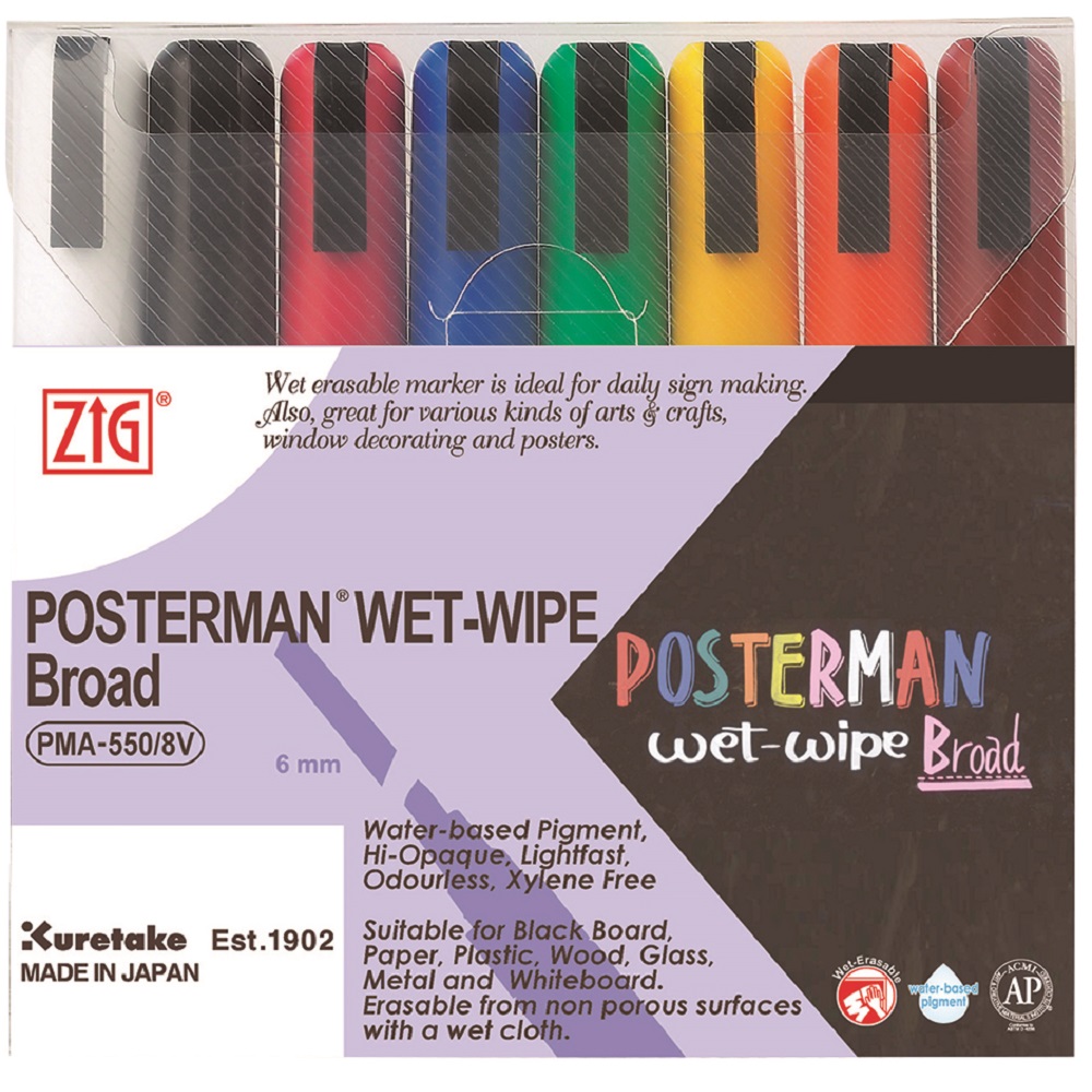 ZIG Merkepenn Posterman Wet-Wipe 6mm 8/sett
